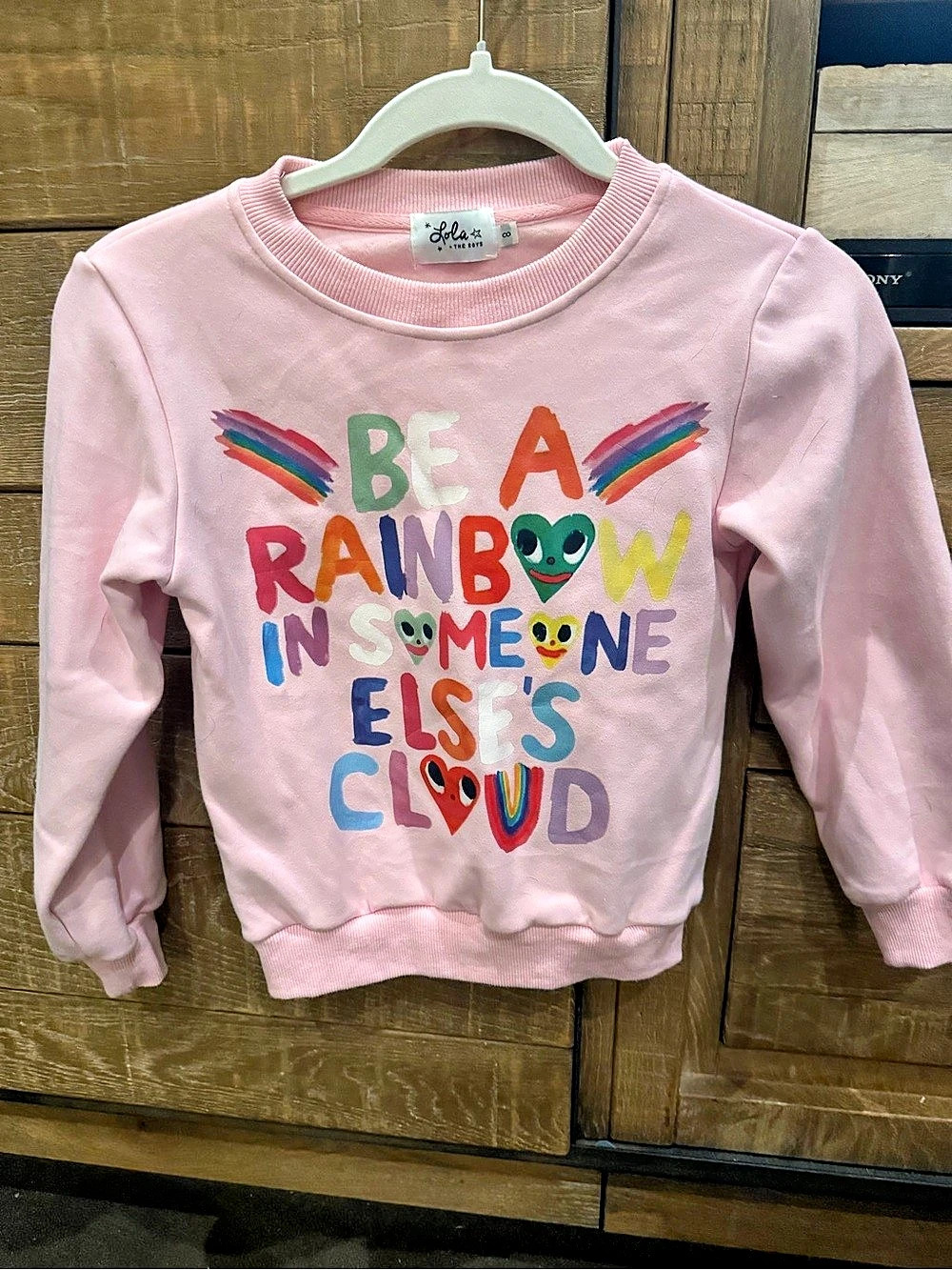 Lola + The Boys Be A Rainbow Sweatshirt Pink Size 8 NWOT